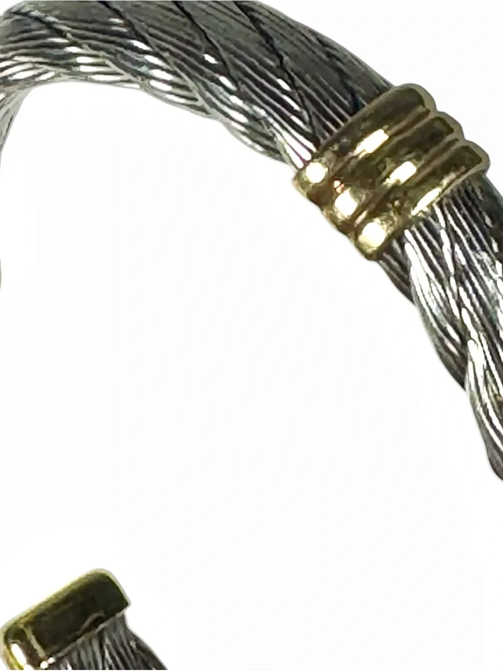 Pascale H Signed Stainless Steel & 18K Gold Cable Cuff Bracelet